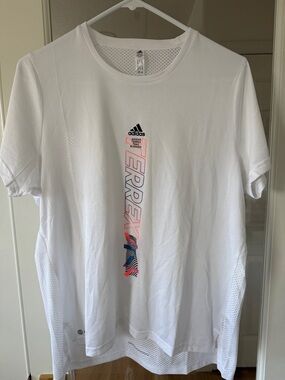adidas White Terrex Tee with Pink and Blue Graphic